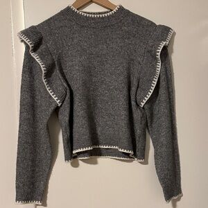 Gray Sweater with Ruffle Details